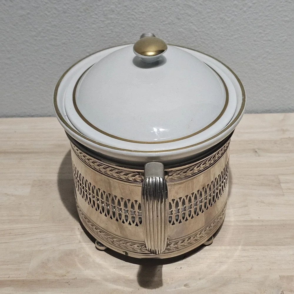 Silver Plate Casserole Server with Hall Pottery Liner and Lid Vintage